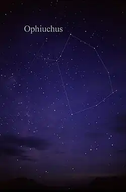The constellation Ophiuchus as it can be seen by naked eye.[38]