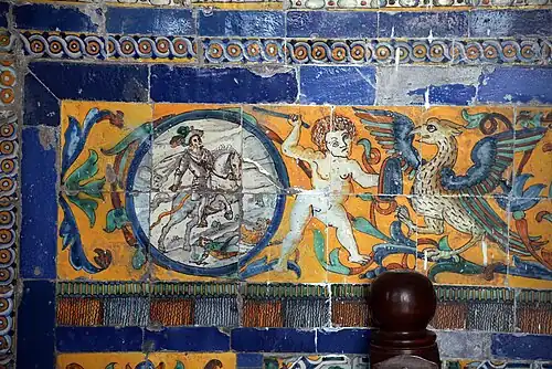 Azulejos (dating to 1642)[29] in the Basilica of San Francisco, Lima, Peru.