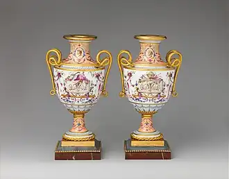 Pair of vases; 1789; hard-paste porcelain, gilt bronze, marble; height (each): 23&nbsp;cm; Metropolitan Museum of Art