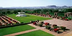 The back garden of the Umaid Bhawan Palace in Jodhpur, India