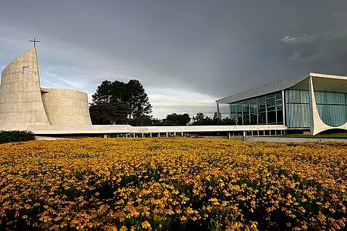 The modernist presidential chapel (left) at the Palácio da Alvorada, the official residence of the President of Brazil