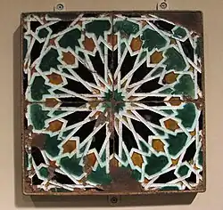 Cuenca tile with traditional geometric motif, at the Metropolitan Museum of Art, from 16th-century Spain[27]
