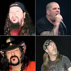 The band's best-known lineup. Top: Dimebag Darrell (left), Phil Anselmo (right) Bottom: Vinnie Paul (left), Rex Brown (right)