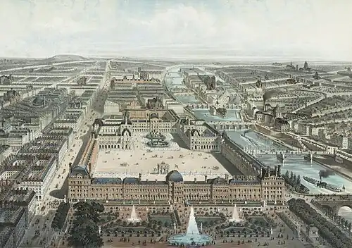 The Tuileries (foreground) and Louvre (centre) in 1860