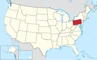 Location of Pennsylvania within the United States