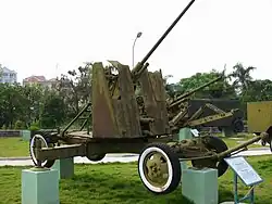 A Soviet 37mm automatic air-defense cannon used by the Viet Minh during the battle.