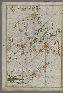 Map of western Anatolia and the Greek islands with Arabic labels