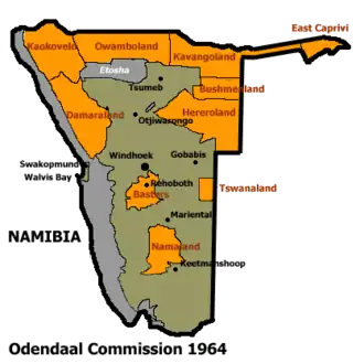 The Odendaal Plan for dividing Namibia into bantustans