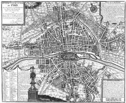 Evolution of the city from 1589 to 1643, the seventh of eight chronological maps of Paris from Nicolas de La Mare's Traité de la police. (BNF Gallica)