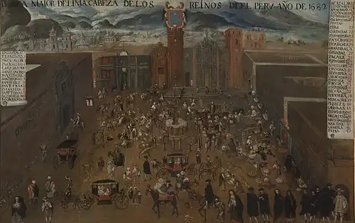 The unfinished cathedral in the Plaza Mayor, painting of 1680. Museo de América (Madrid).[31]