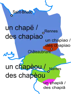 Map of Upper Brittany showing regional plural formations.