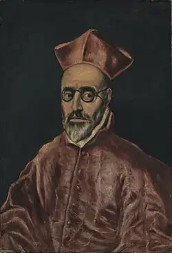Portrait of Cardinal Fernando Niño de Guevara by El Greco, c. 1600, showing glasses with temples passing over and around the ears