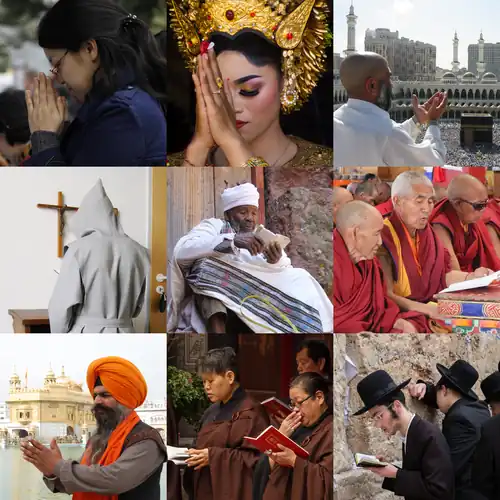 Collage of various religionists praying