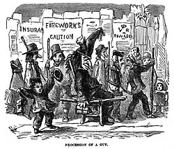 Sketch of a group of children escorting an effigy