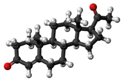 A ball-and-stick model of progesterone.