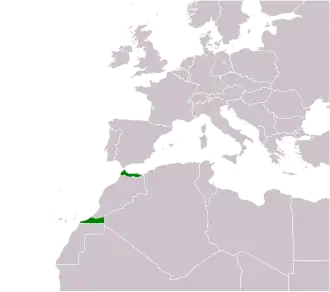 Map of the protectorate's northern zone (Spanish Morocco proper) and southern zone (Cape Juby)