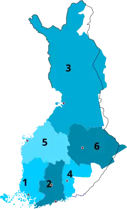 1809-1812 1&nbsp;Turku and Pori 2&nbsp;Uusimaa and Tavastia 3&nbsp;Oulu 4&nbsp;Kymenkartano 5&nbsp;Vaasa 6&nbsp;Savonia and Karelia
