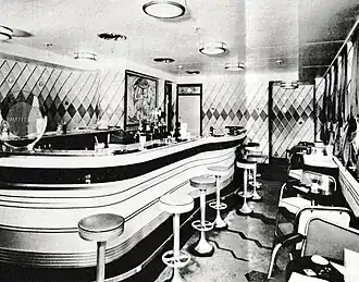Cabin Class Cocktail Bar photographed during the 1930's.