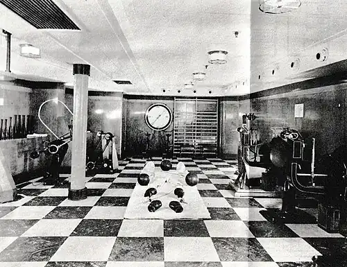 Cabin Class Gymnasium photographed during the 1930's.