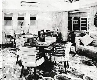 Cabin Class Library and Writing Room photographed during the 1930's.