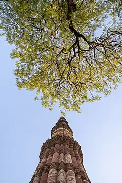 Calligraphy on the Qutb Minar, built in the Delhi sultanate from 1199 CE to 1220 CE