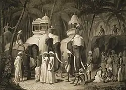 Howdahs on the elephants of the Maharaja of Travancore in 1841