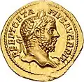 Rare aureus of Geta as augustus.