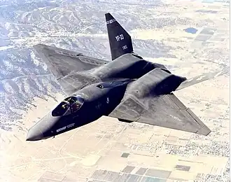The first YF-23 prototype PAV-1, nicknamed "Black Widow", conducts test flights over Edwards Air Force Base