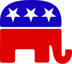The red, white, and blue elephant as seen on the GOP website in 2011