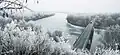River Tisza in winter with Tokaj bridge