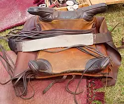 A reconstructed Roman military saddle with a four-horn design