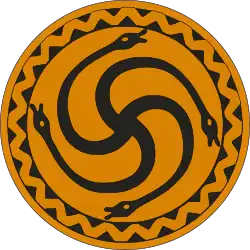 A solar symbol compossed of grass snakes used by the Lithuanian Romuva