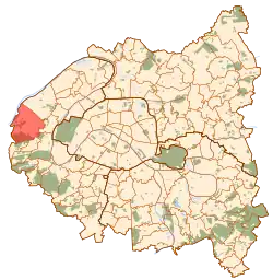Location (in red) within Paris inner suburbs