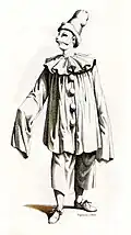 The Italian Pagliaccio of c. 1600 (Maurice Sand, Masques et bouffons (Comedie Italienne), 1860)