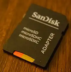 microSD card inserted into microSD to SD card adapter