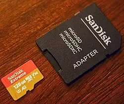 microSD card (left), microSD to SD card adapter (right)