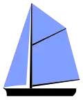 Gaff-rigged sloop with a headsail and a gaff topsail