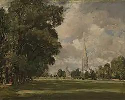 Salisbury Cathedral from Lower Marsh Close, 1820, by John Constable depicts mature English elms, long before the epidemic.