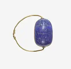 Scarab finger ring; 1850–1750&nbsp;BC; diameter: 2.5&nbsp;cm, the scarab: 1.8&nbsp;cm; Metropolitan Museum of Art (New York City)