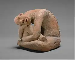 Seated figure; by artists of the Djenné-Djenno culture (Mali); 13th century; earthenware; width: 29.9&nbsp;cm; Metropolitan Museum of Art, New York City[107]