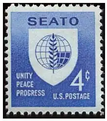 A picture of a U.S. postage stamp bearing the SEATO emblem