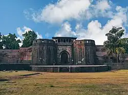 Front view of Shaniwar Wada illuminated