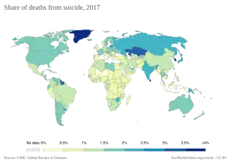 Share of deaths from suicide, 2017[239]