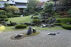 Shitennō-ji Honbo Garden in Osaka, Osaka prefecture, Japan – an example of a Zen garden.