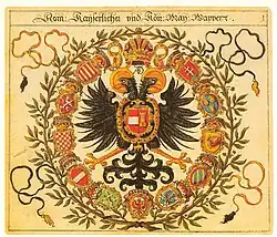 Imperial coat of arms (Römischer Kayserlicher und Königlicher Mayestät Wappen) from Siebmachers Wappenbuch (1605)