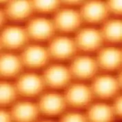 Atoms on the surface of a crystal of silicon carbide (SiC) are arranged in a hexagonal lattice and are 0.3&nbsp;nm apart.