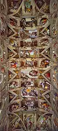 Sistine Chapel ceiling; by Michelangelo; 1508–1512; fresco; 13.7 x 39 m; Sistine Chapel (Vatican City)[161]