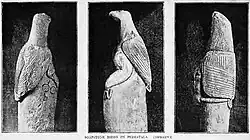 Three of the Zimbabwe Birds found in the ruins, photographed around 1891.