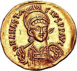 Gold solidus depicting Anastasius I