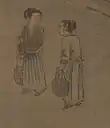 Rural women wearing pleated skirts with a shan and ru, Song dynasty.